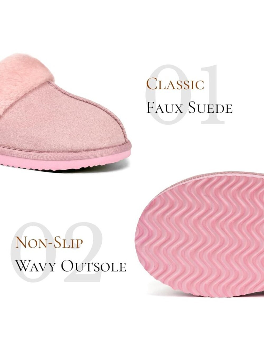 Women Pink Cozy Faux Fur Winter Warm Memory Foam Slippers for Indoor Outdoo - Picture 3 of 6